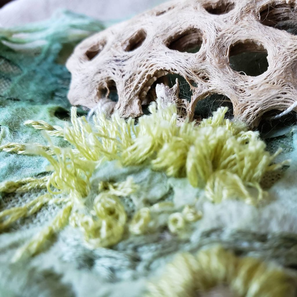 Unnamed Textile Art in Greens | Detail